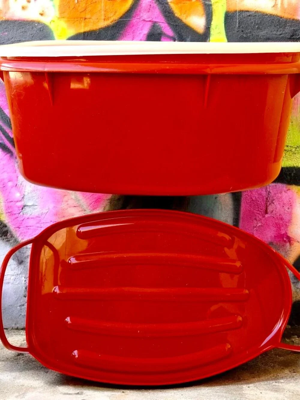 TUPPERWARE 487-5 Storage Container Roast Turkey Ham Keeper Paprika Red 3 pieces